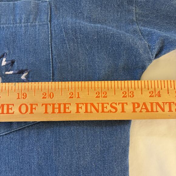 Park Place Fashions Denim Button Down Woman's Shirt Large USA Starburst Pocket - Picture 12 of 14